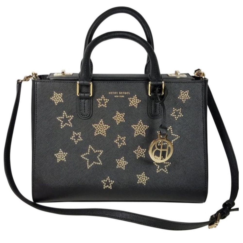 Henri Bendel Stars Turnlock Black Leather Satchel